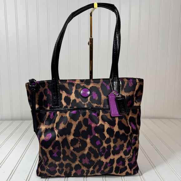 Coach Tote Ocelot Leopard Print Purple Black F25282 Animal Print - Picture 1 of 13